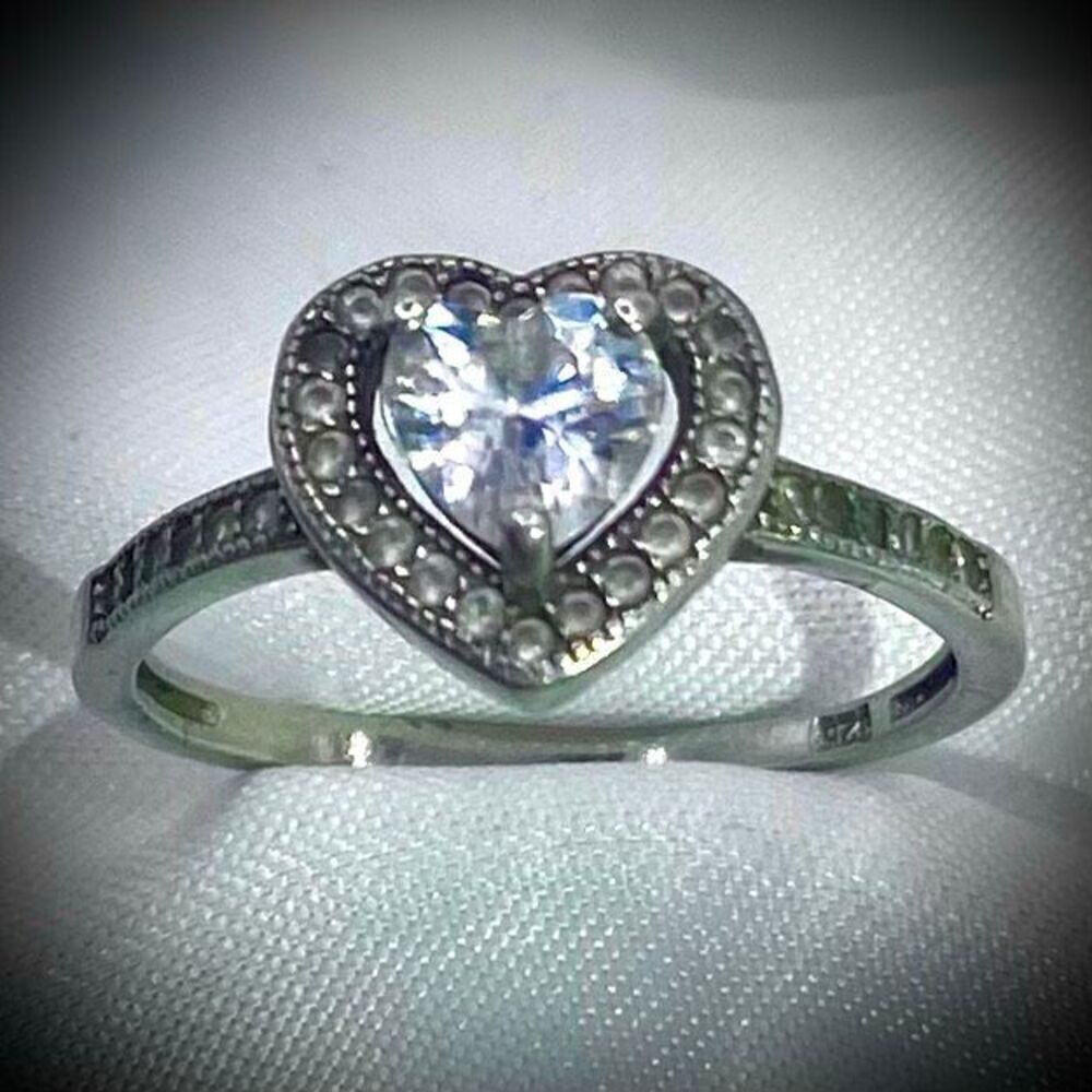 ARM Vintage Sterling 925 Silver Heart & Cz Ring Sz 8 3/4 SOLD!